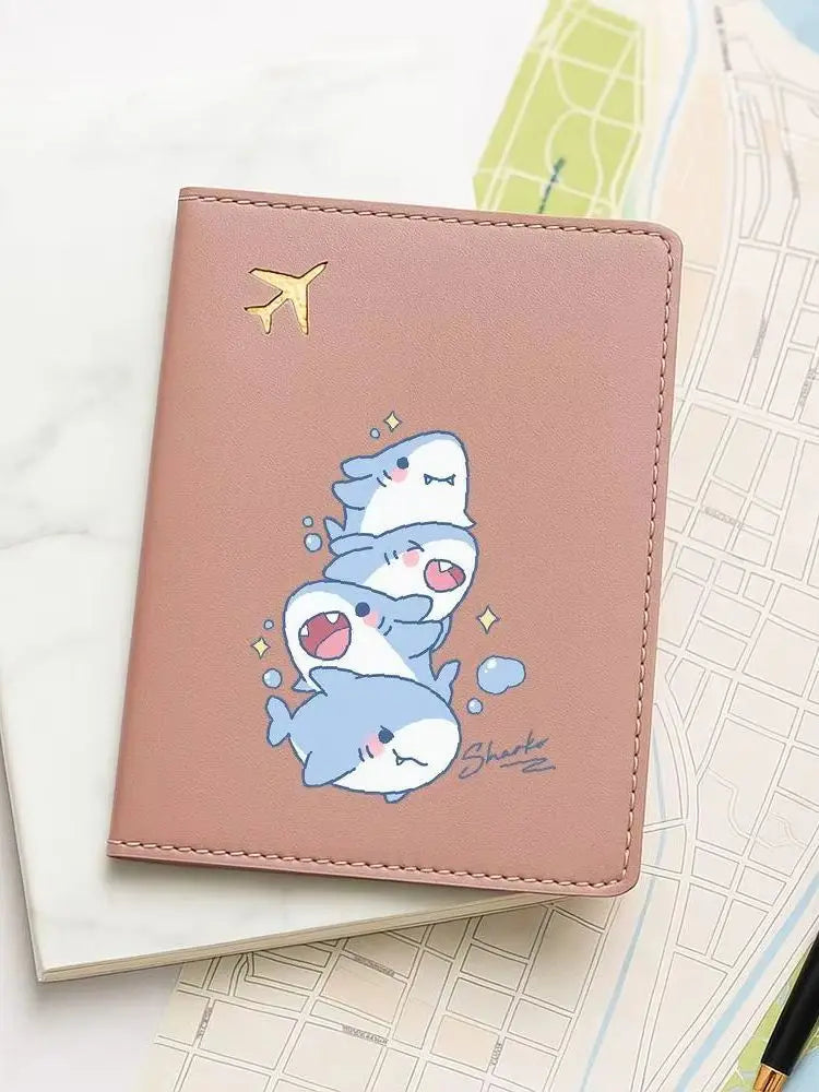 Cute Smiling Shark Pattern Passport Holder Travel Card Cover Portable Storage Pouch Ideal Birthday Gift for Women Air Travel