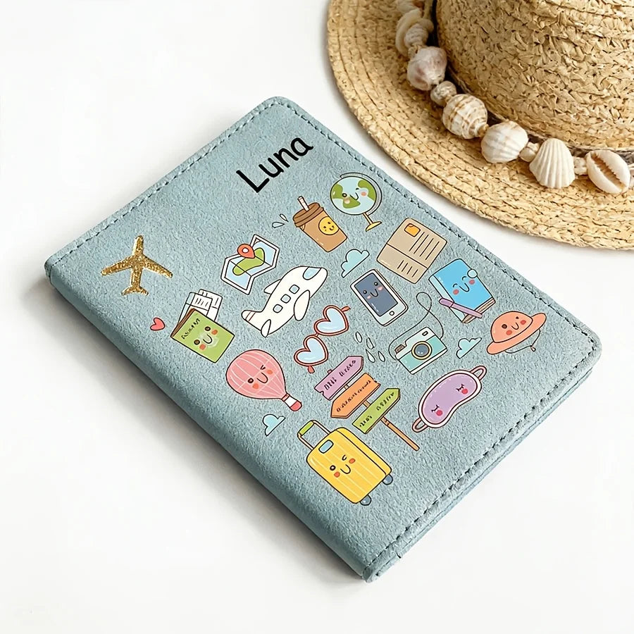Custom Name Text Passport Holder Cute Cartoon Lightweight Travel Case Fashion Gift for Vacation Business Trip Use