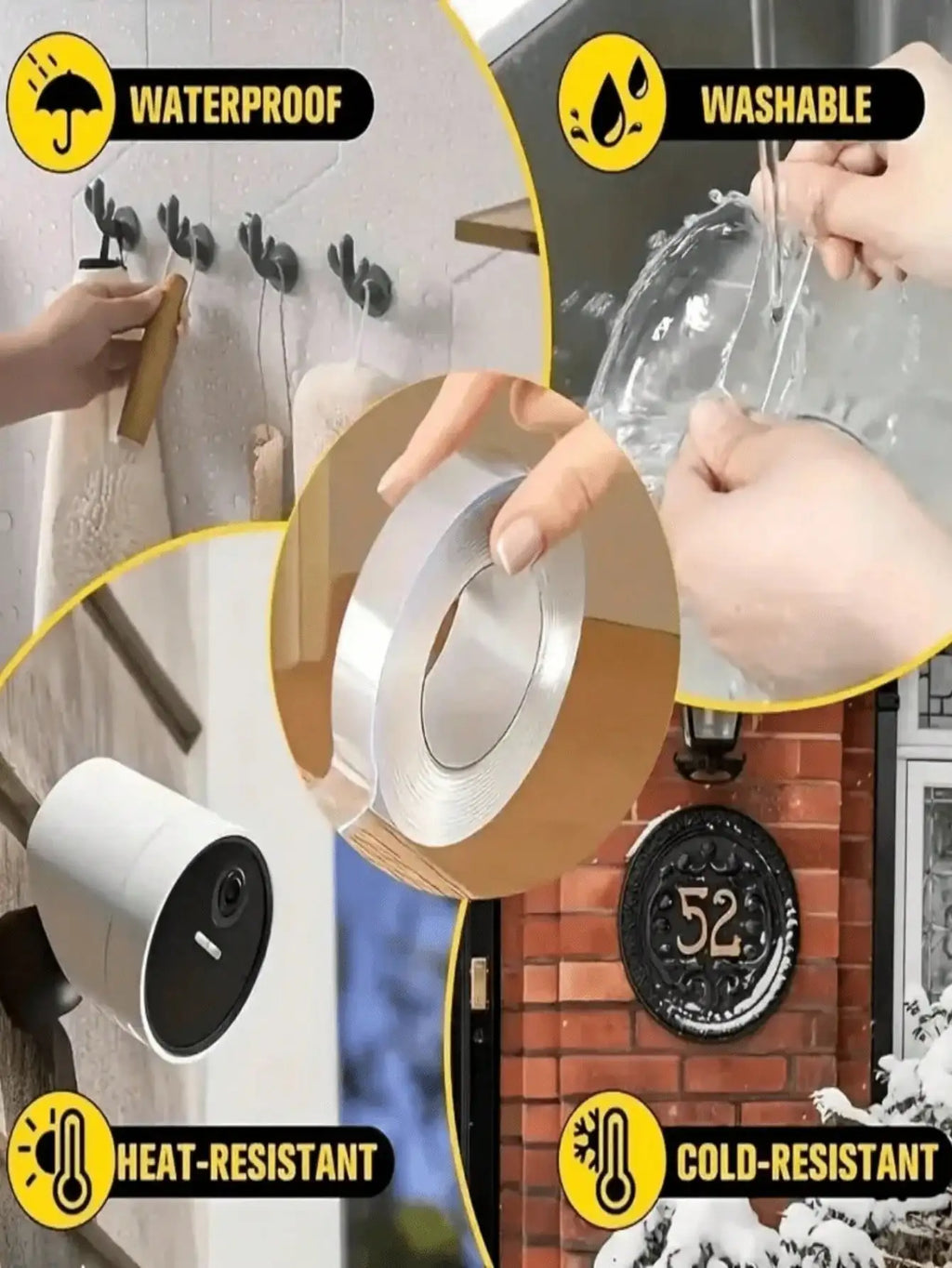 Heavy Duty Nano Double Sided Tape Strong Sticky Waterproof Reusable Transparent Mounting Tape Traceless Adhesive Strips for Home Decoration Wall Hanging