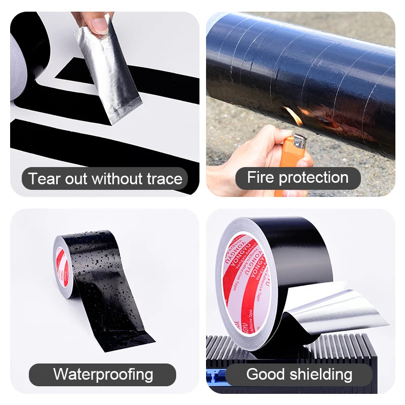 Insulation Aluminum Foil Tape Heat Resistant Aluminum Duct Tape Black Waterproof Fireproof Self Adhesive Tape 20m/50m Length