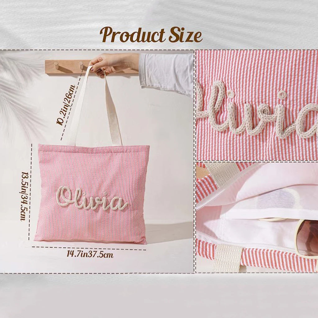 Personalized Beach Tote Bag — Lined Beach Bag with Inner Pocket — Personalized Zippered Tote — Summer Hobo Bag — Bridesmaid Gift