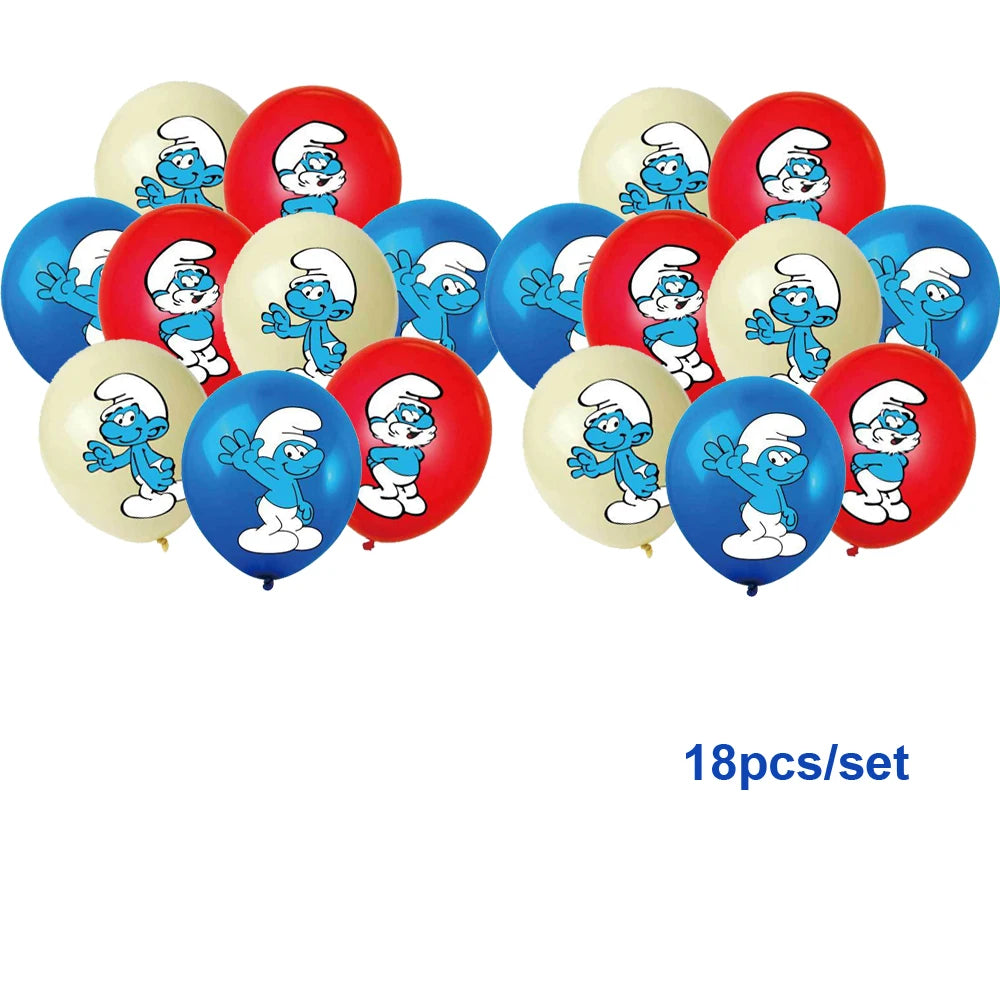 Smurfsed Happy Birthday Decoration Party Supplies Balloon Banner Number Blue Elf Theme Backdrop Cake Topper Baby Shower Boy Girl