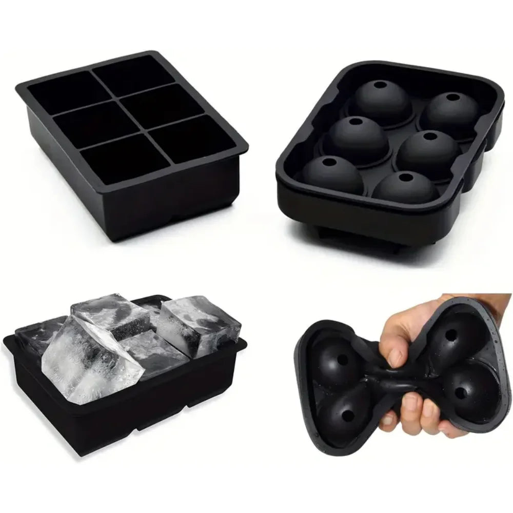 Silicone ice cube tray, large round ice cubes and square ice cubes, BPA-free, reusable, with lid, suitable for cocktails, whisky