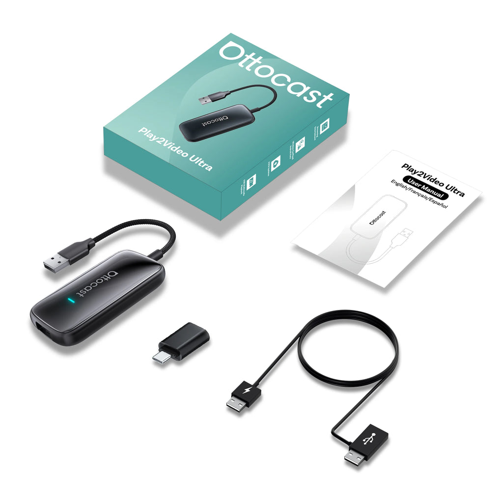 OTTOCAST Play2Video Ultra Wireless CarPlay Android Auto Adapter for Youtube for Netflix Video Box Car Accessories