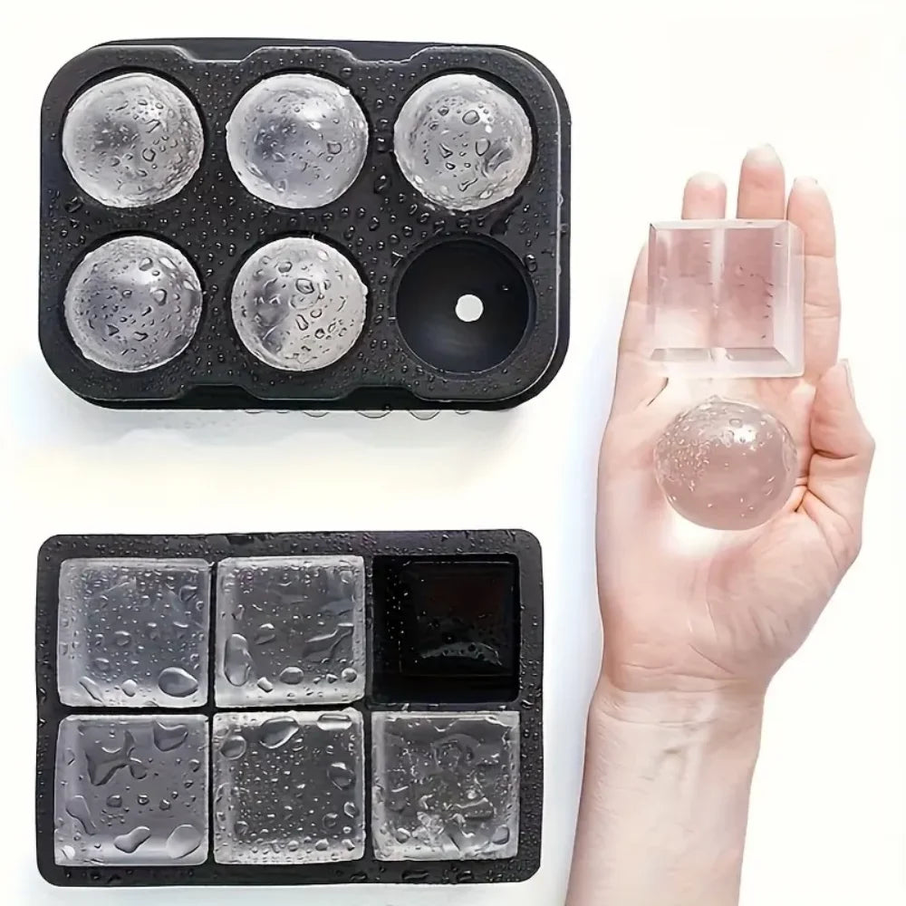Silicone ice cube tray, large round ice cubes and square ice cubes, BPA-free, reusable, with lid, suitable for cocktails, whisky