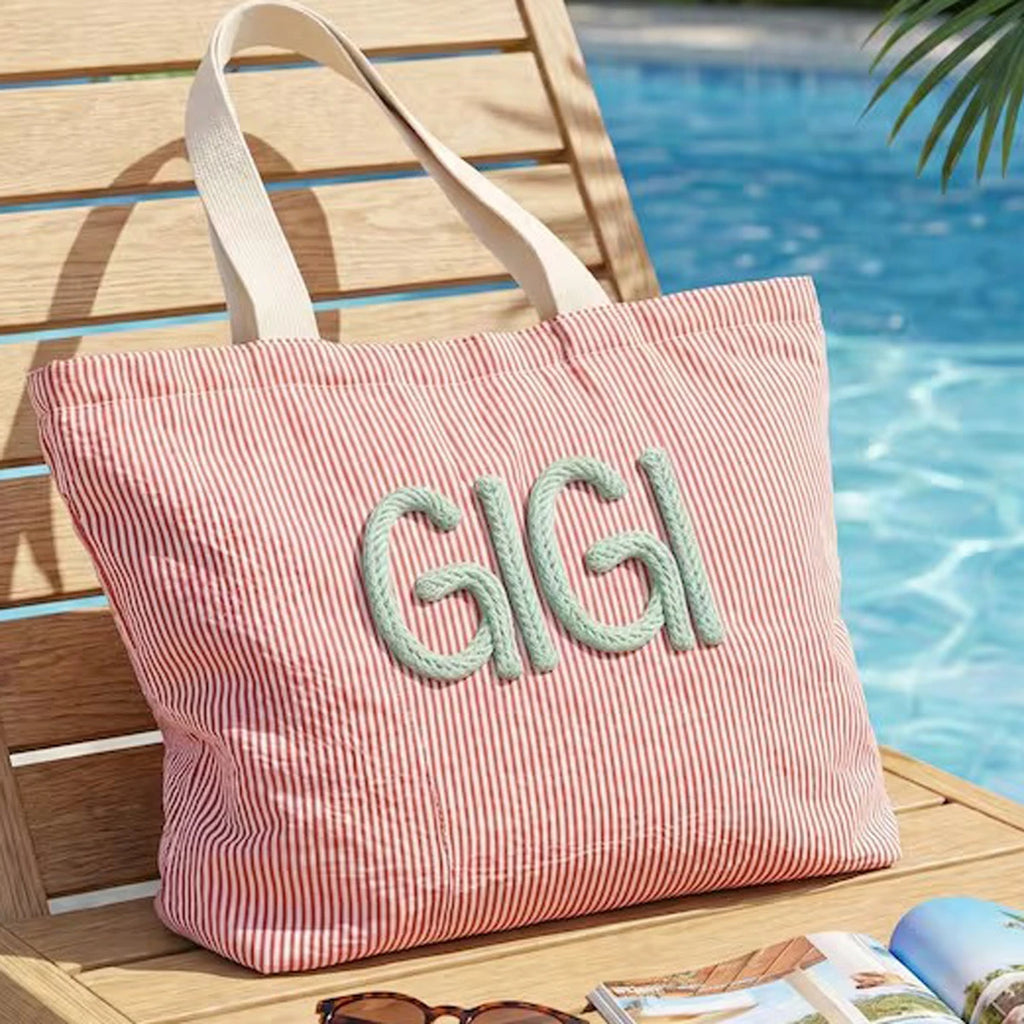 Personalized Beach Tote Bag — Lined Beach Bag with Inner Pocket — Personalized Zippered Tote — Summer Hobo Bag — Bridesmaid Gift