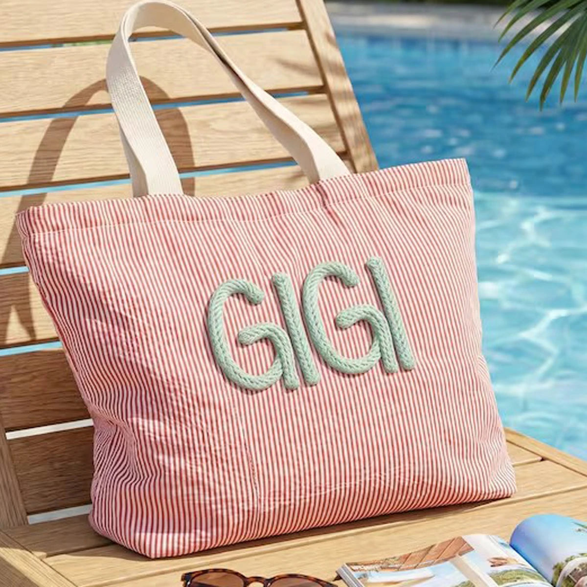 Personalized Beach Tote Bag — Lined Beach Bag with Inner Pocket — Personalized Zippered Tote — Summer Hobo Bag — Bridesmaid Gift