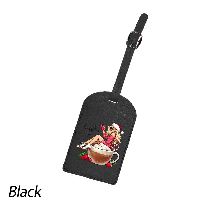 Customizable Luggage Tag Cute Coffee Girl Graphic PU Travel Identifier Bag Accessories Perfect for Suitcases Backpacks
