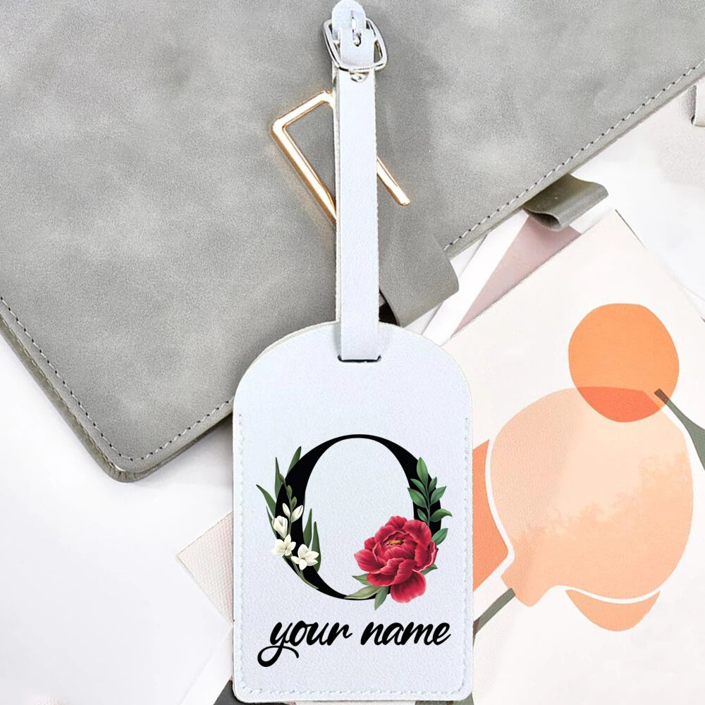 Black Floral Letter with Name Monogram Luggage Tag for Suitcase Baggage Handbag Tags Travel Bag Label Tag Personalised Gift