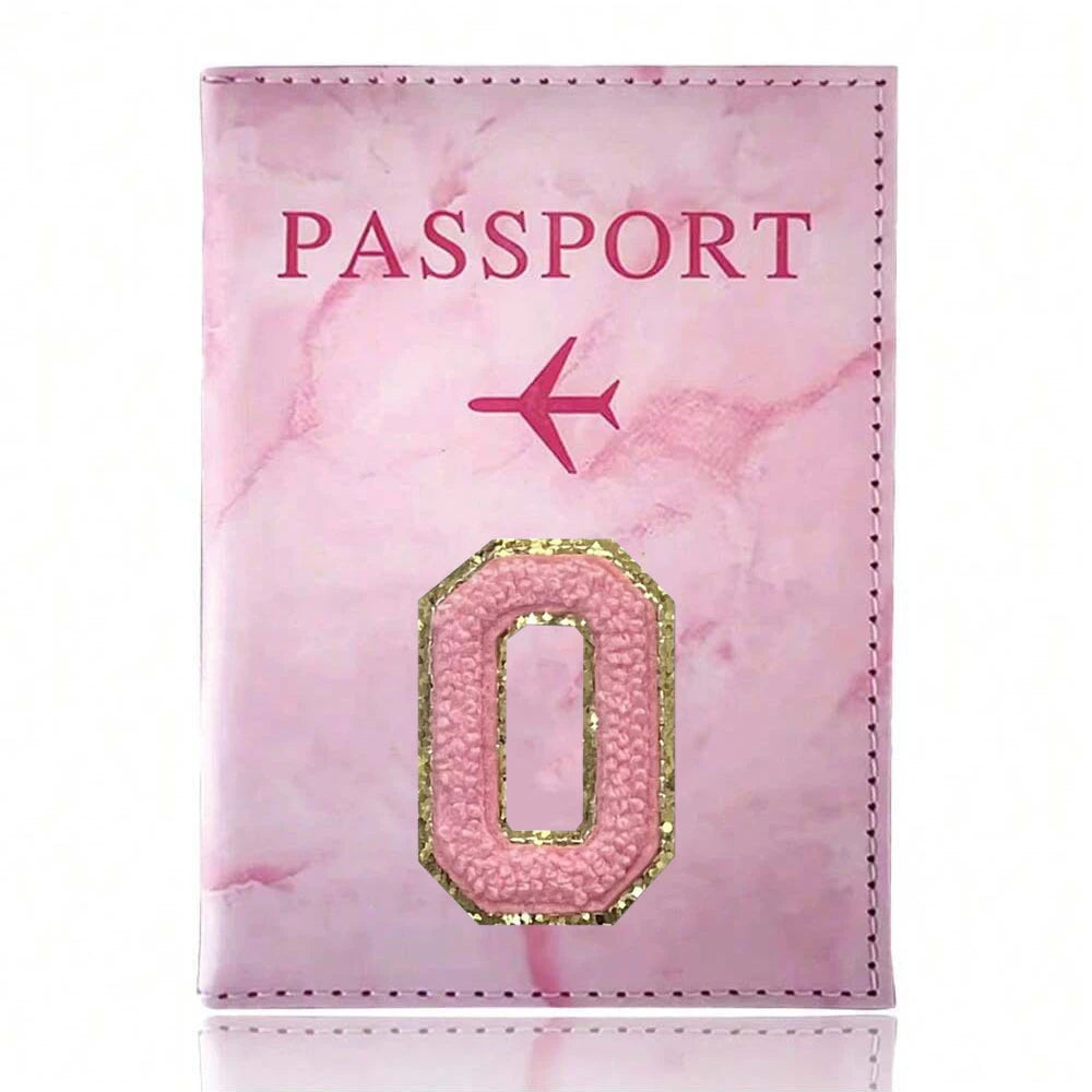 Pink Embroidery A-Z Letter Passport Cover Travel Wallet Card Holder Portable Document Case Nice Holiday Travel Gift