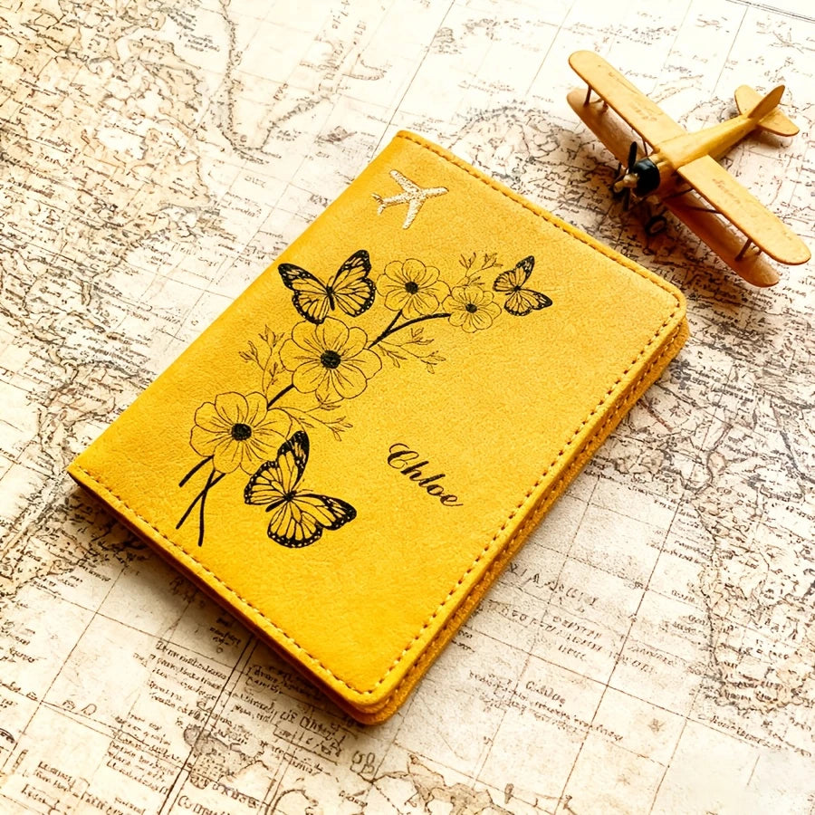 Personalized flower & butterfly passport case, stylish travel gift for birthdays, weddings & friends. Multi Colors