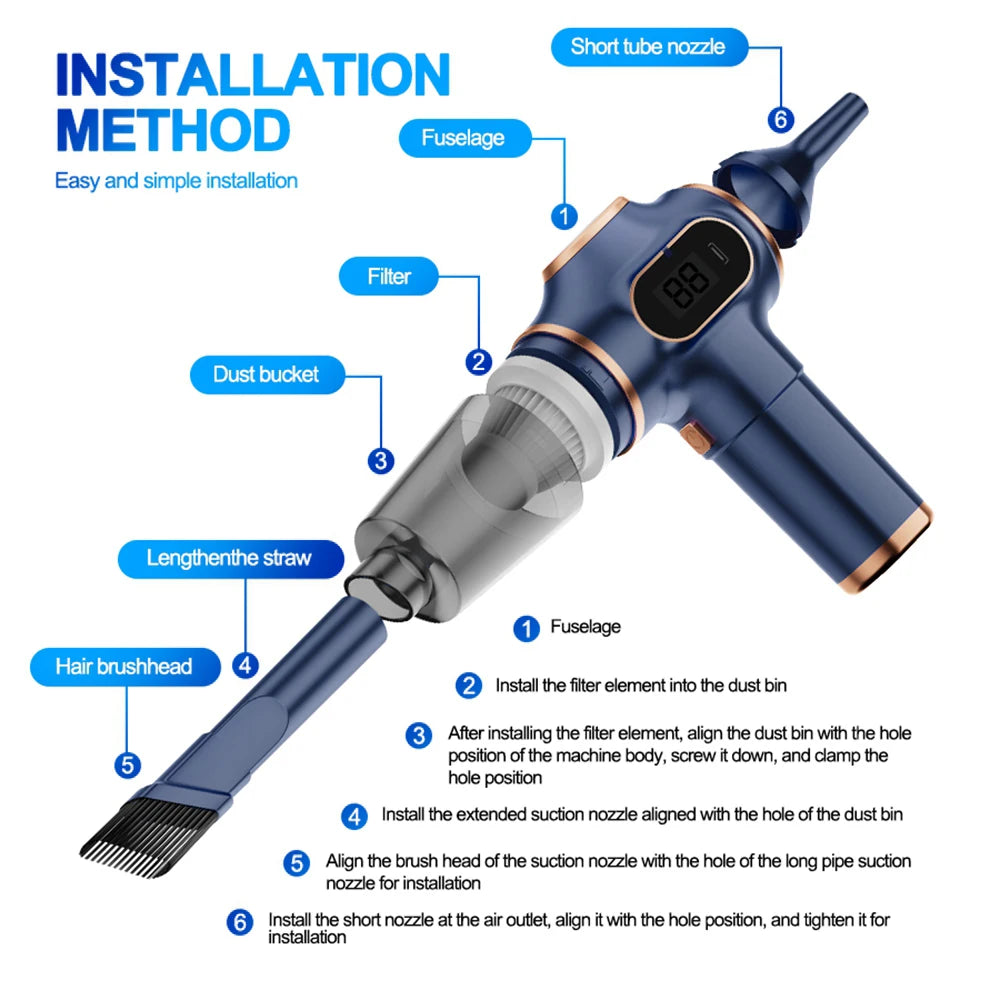 12V Car Vacuum Cleaner With Display Screen Handheld Strong Suction 120W High Power Cleaning Appliance For Volkswagen Golf 5