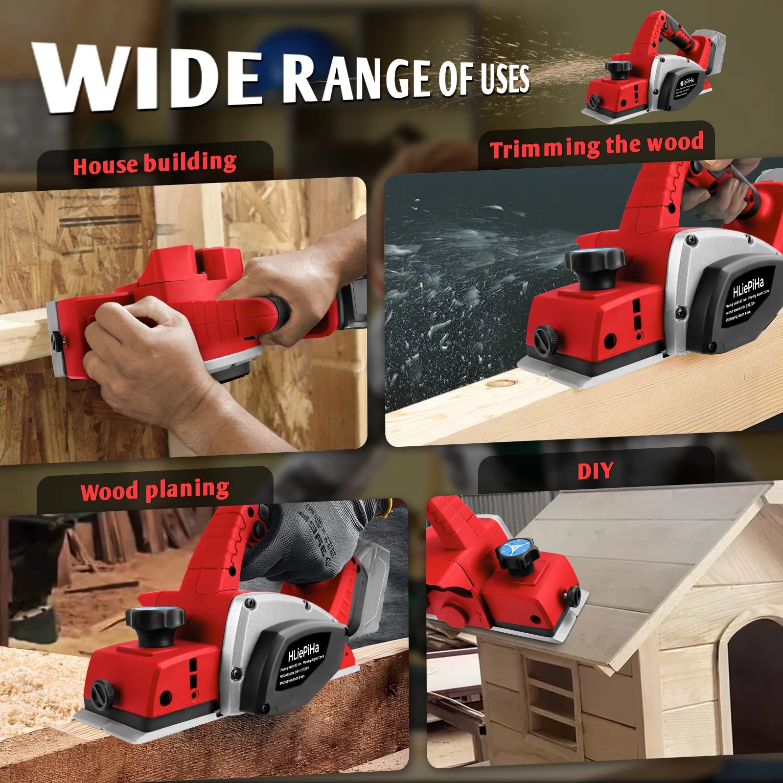 Brushless Electric Planer 15000RPM Cordless Handheld Power Planer Carpenter Home DIY for Milwaukee 18V Battery (No Battery)