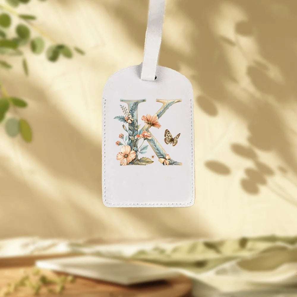 Custom White Luggage Tags Suitable for Suitcase, Clothing & Jewelry - Name/Logo/Text, 26 Floral Letter & Alphabet Tags