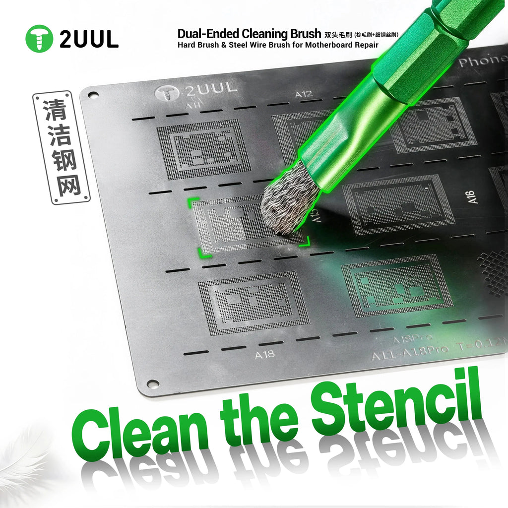 2UUL CL15 Dual Head Cleaning Brush Hard Brush / Steel Wire Brush for Motherboard Repair PCB Dust Removal Tools