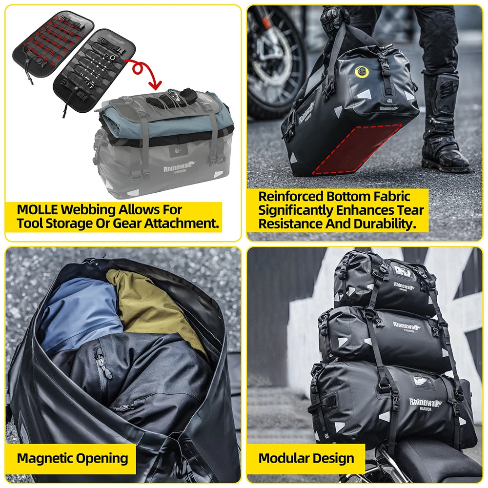 Rhinowalk Motorcycle Saddle Bag Waterproof 20L/40L/65L Universal Pannier Side Bag Top Travel Luggage Box Free Combination