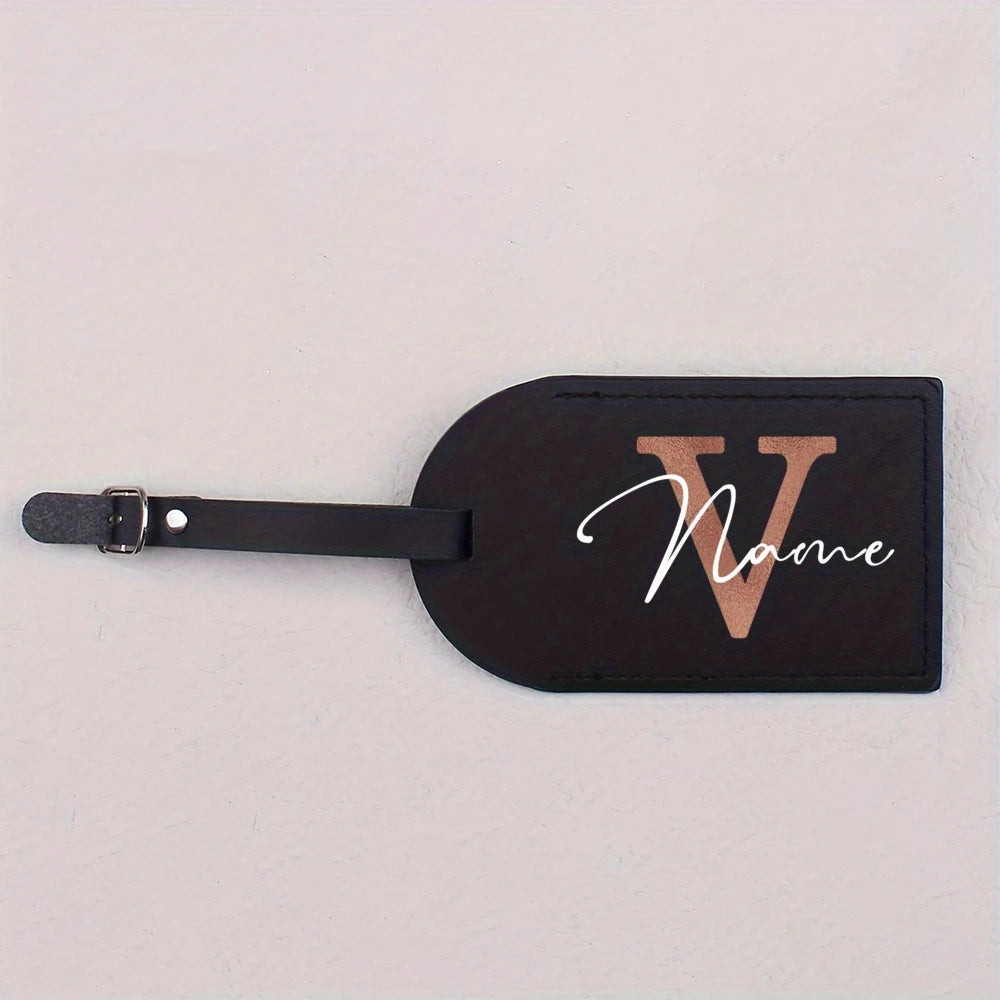 1pc Personalized Luggest Tag for Unisex, Fashion and Retro Black Tag with Retro Initial Design - Custom Name