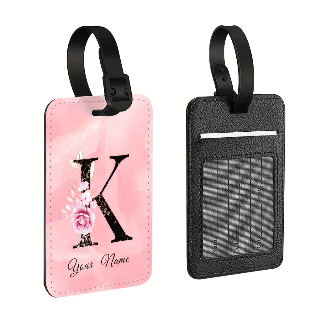 A of Personalized Custom Creative Flower Letter Pink Name Text Luggage Tags, Travel Cruise Suitcase Tags