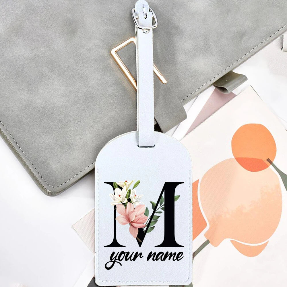 Black Floral Letter with Name Monogram Luggage Tag for Suitcase Baggage Handbag Tags Travel Bag Label Tag Personalised Gift