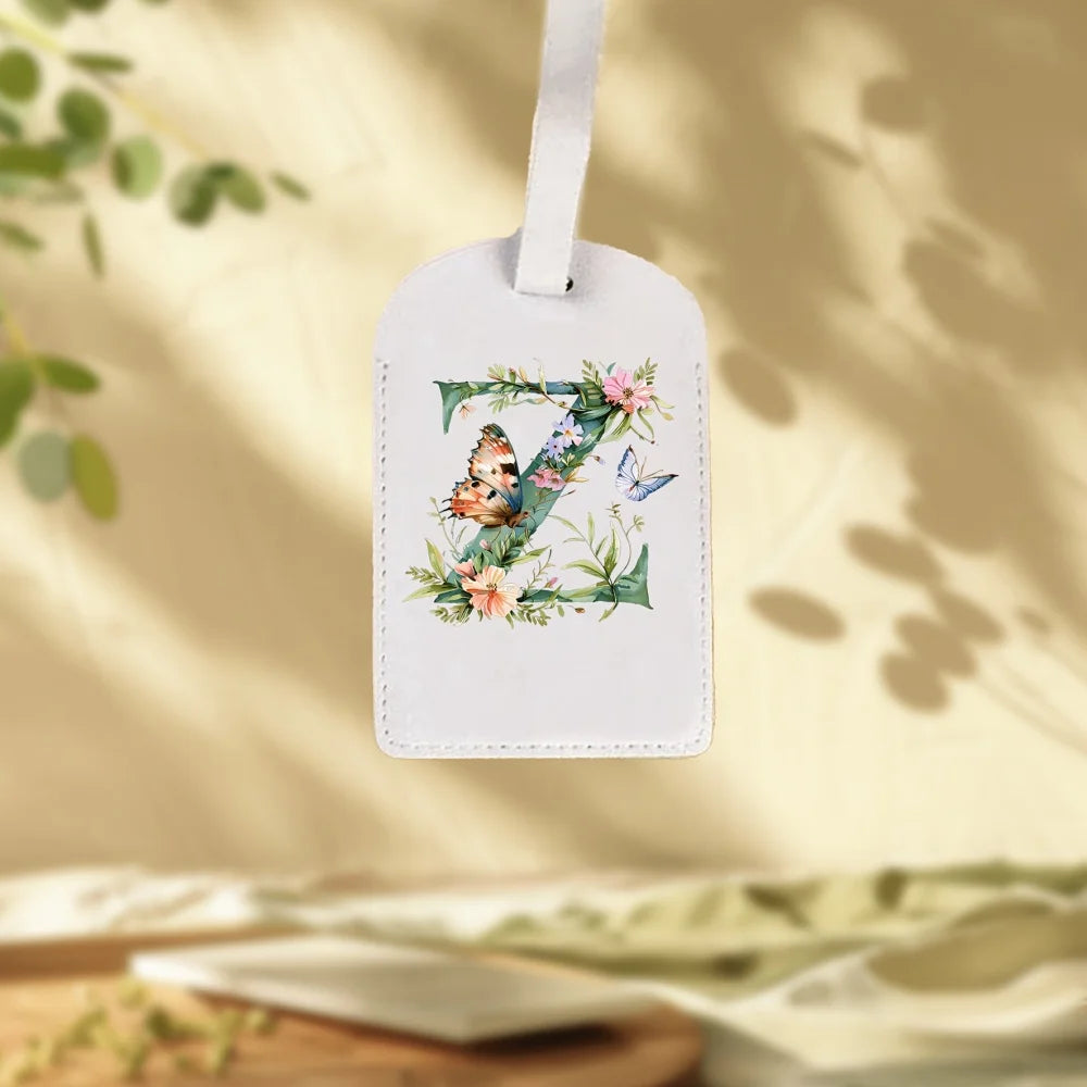 Custom White Luggage Tags Suitable for Suitcase, Clothing & Jewelry - Name/Logo/Text, 26 Floral Letter & Alphabet Tags