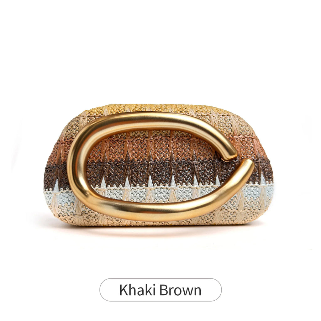 Stylish and colorful woven women's evening bag luxurious metal buckle box shaped clutch gold chain crossbody party evening bag
