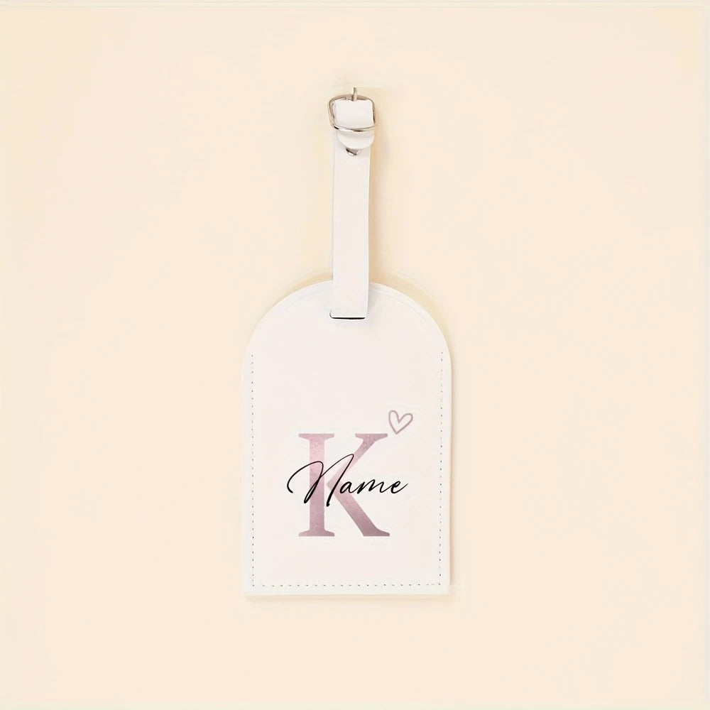 Custom Name Tag - Elegant Font Engraving Name/Initials, PU Material - Wedding,Birthday, Travel Gift - Customizable Letter (A-Z)
