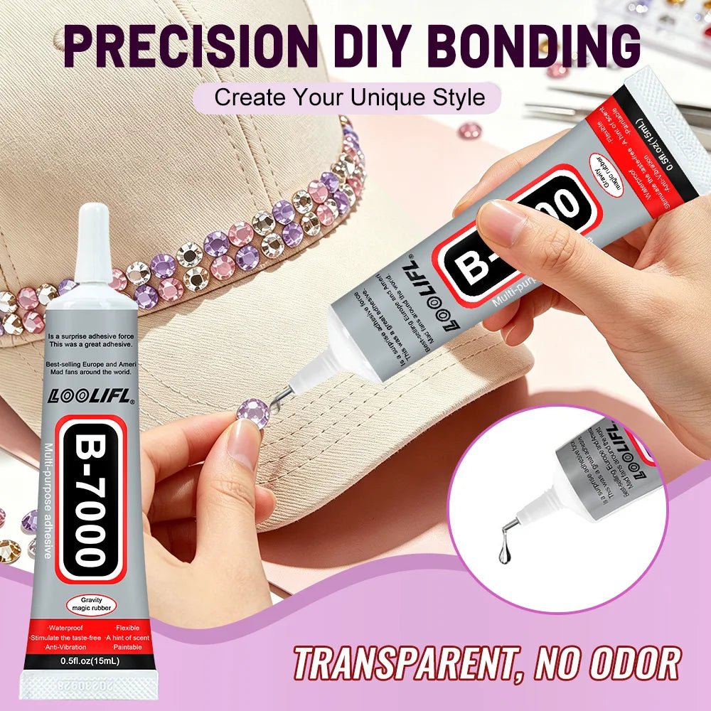 LOOLIFL B-7000 Multi-Purpose Adhesive 15ml, Flexible Waterproof Glue for Jewelry, Phone Repair & Crafts