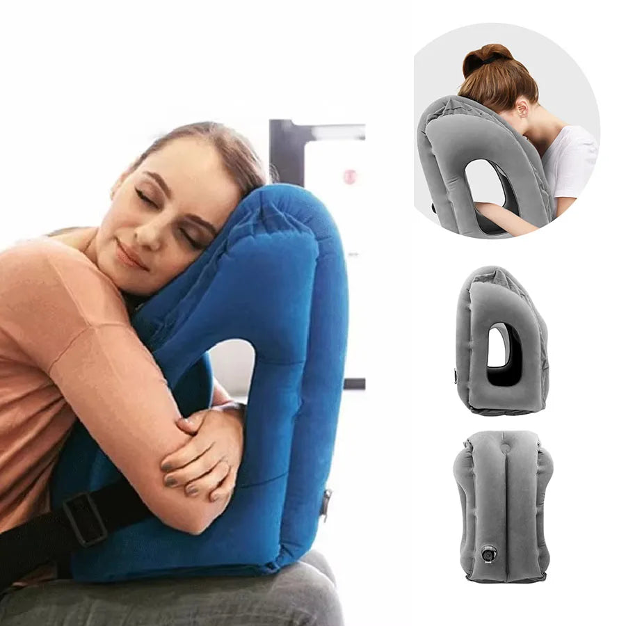 New Pattern Inflatable Travel Pillow Portable Chin Support Neck Pillow for Airplane Car Bus Train Office Nap Rest Support Pillow