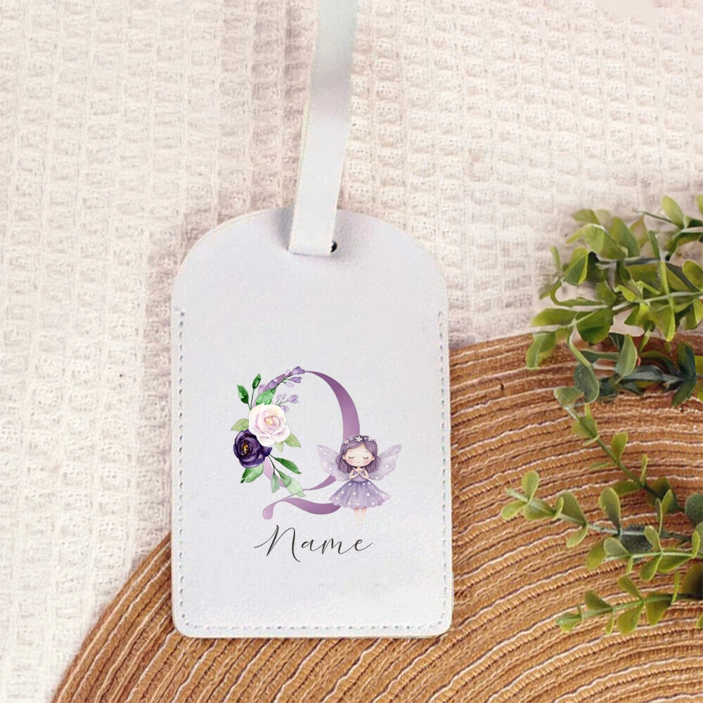 Personalized PU Luggage Tag, Flower Fairy Design Fashion Letter Print Monogram Luggage Tag, Custom Name Luggage Tag
