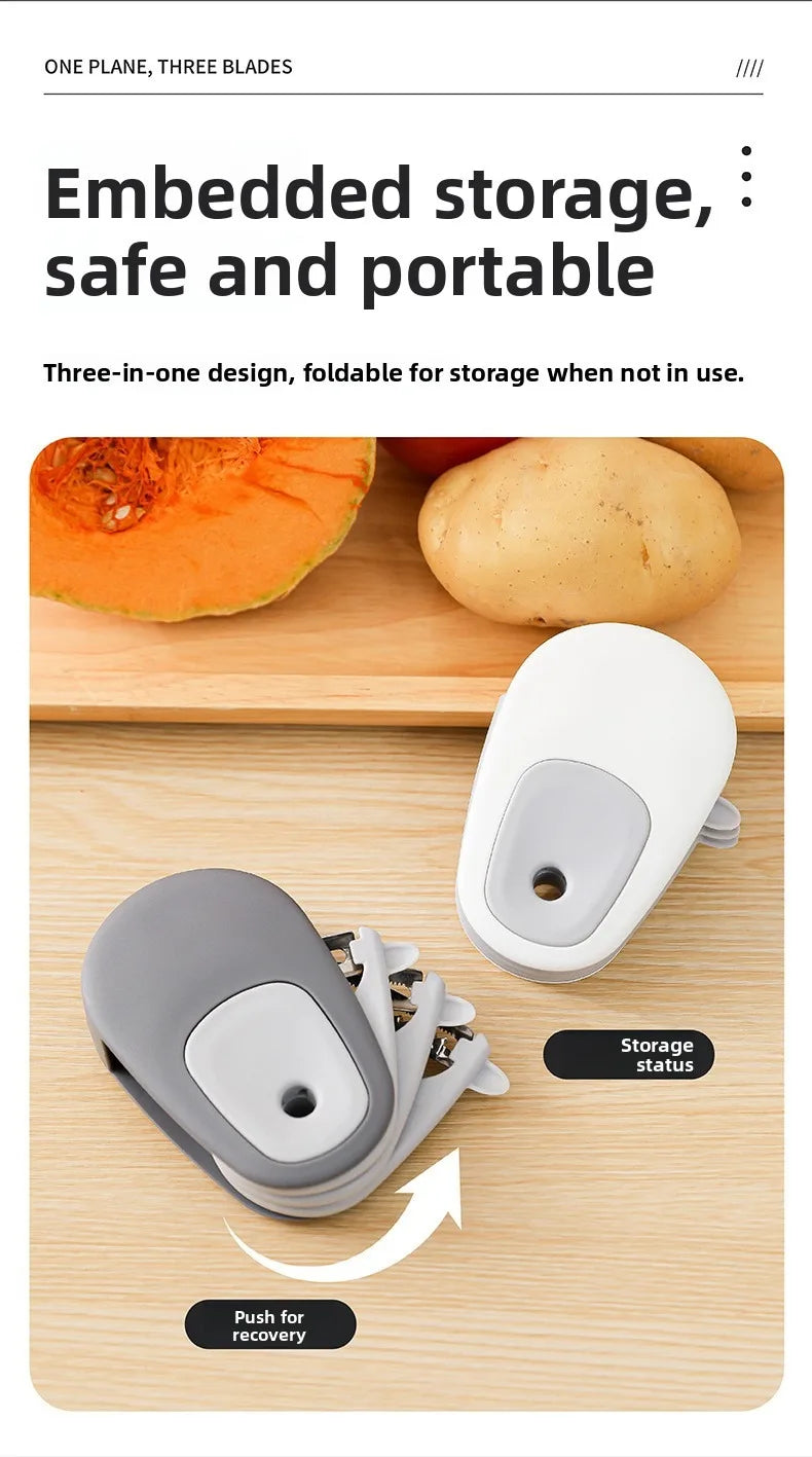 Portable 3-in-1 Fruit and Vegetable Peeler with Stainless Steel Blade Kitchen Scraper Tool