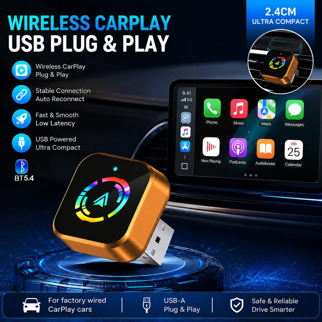 2-in-1 Wireless CarPlay Adapter Plug-and-Play for iPhone 10 and Android 11 above Auto Adapter with USB/USB-C Port Car Accessory