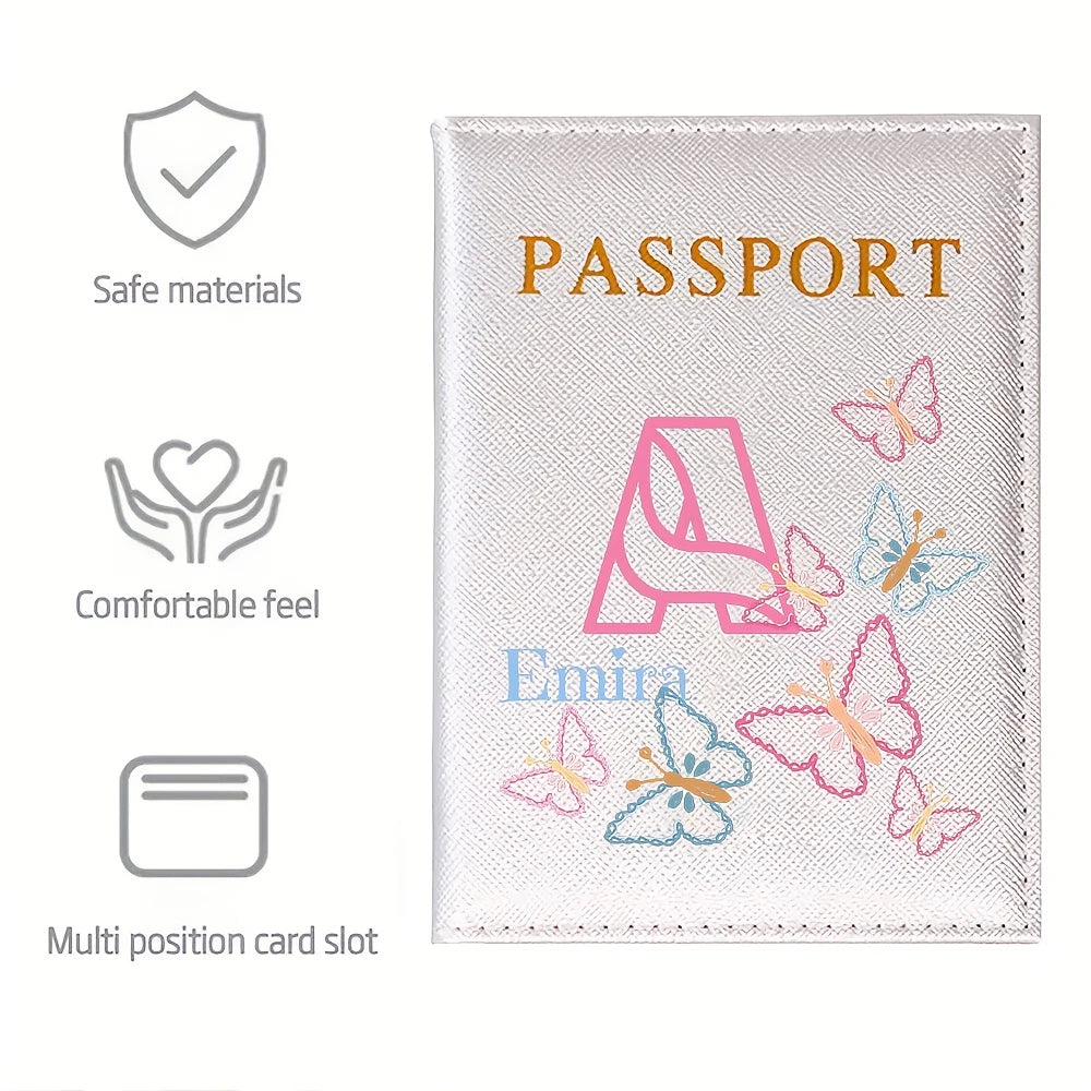 Personalized White Butterfly Letter PU Passport Cover Travel Storage, Elegant Holiday Anniversary Party Present