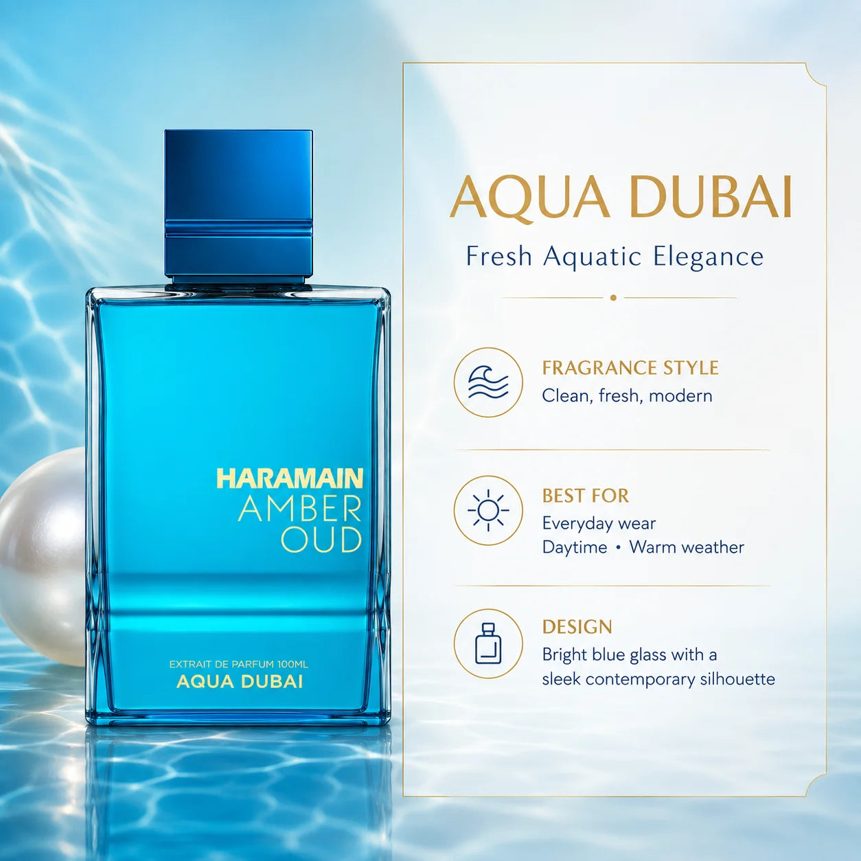 Al Haramain Unisex Extrait de Parfum – Fresh Aqua Amber Oud Fragrance with Clean Citrus, Marine & Floral Notes for Daily Wear, Office & Gifting – 60ml / 2.5 Fl Oz
