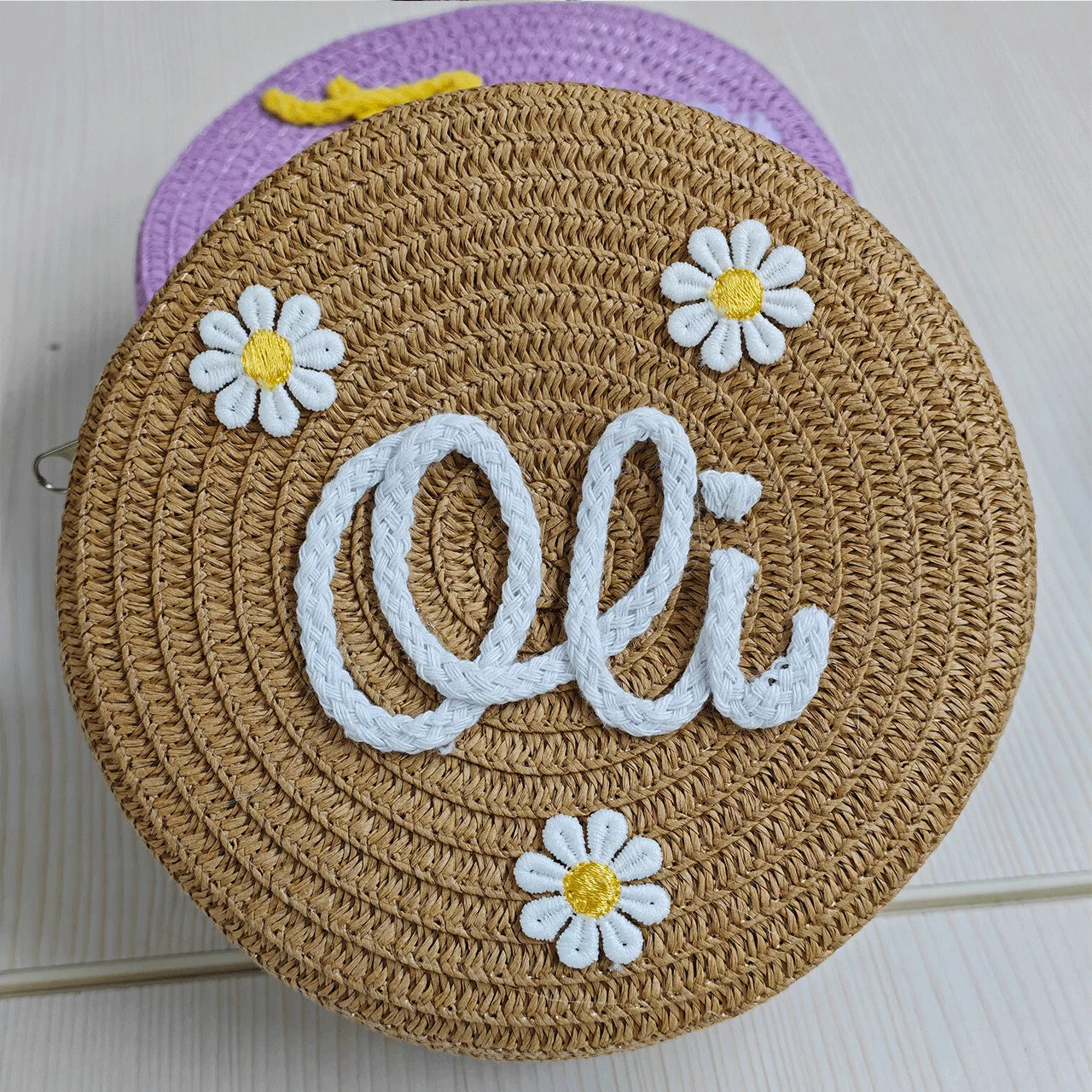 Personalized Custom Name Bag — Spring/Summer Round Straw Bag, Women's Beach Bag, Casual-Style Crossbody & Handbag