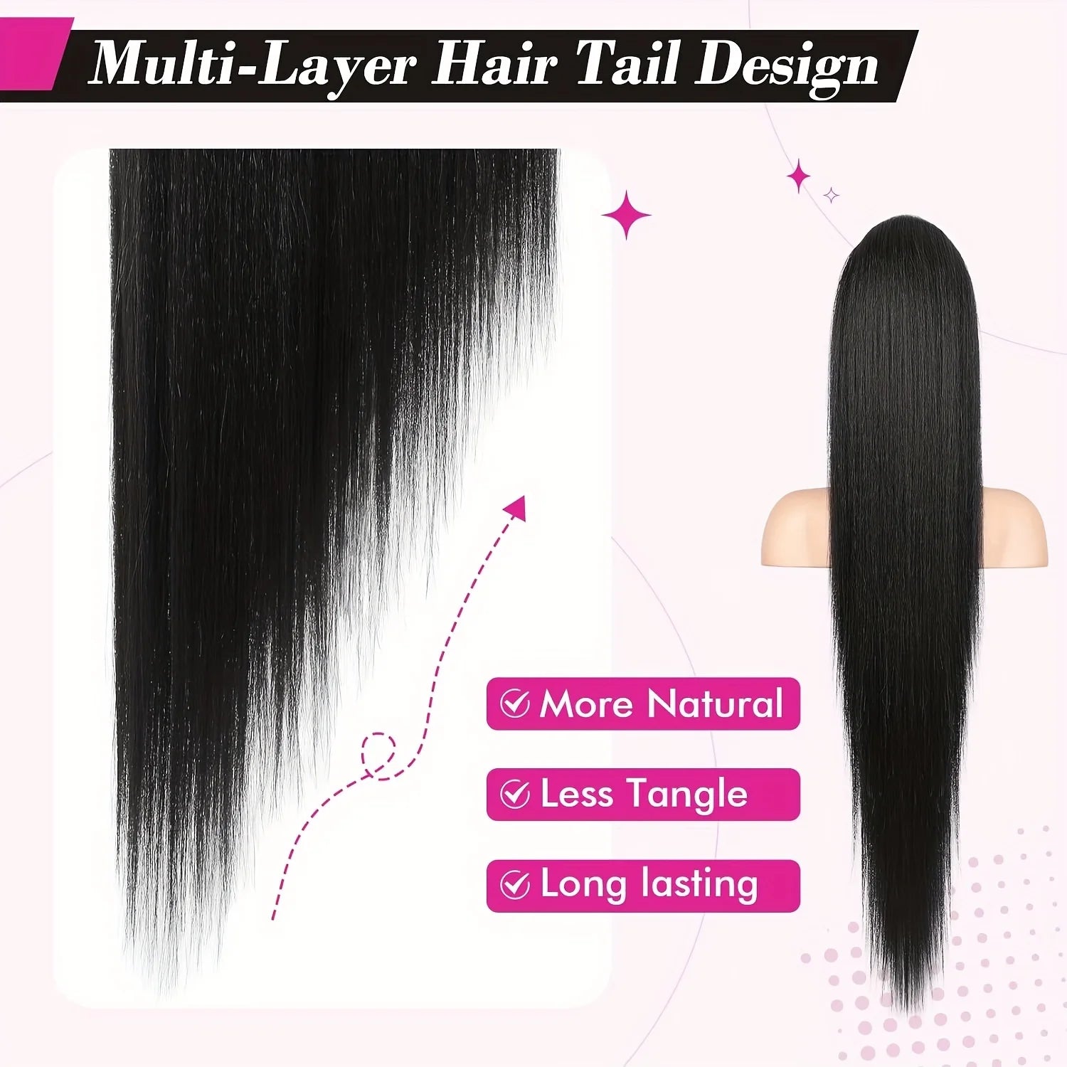 Straight Ponytail Human Hair Extensions With Clip In Drawstring Ponytail Straight Brazilian Ponytail For Women Natural Black #1B