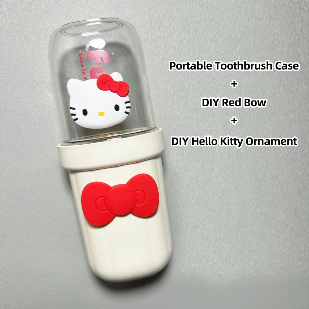 Sanrio Hello Kitty Travel Toothbrush Cup Hygienic Compact Toothbrush Doll Box Luxurious Business Travel Essential Toothbrush Cup