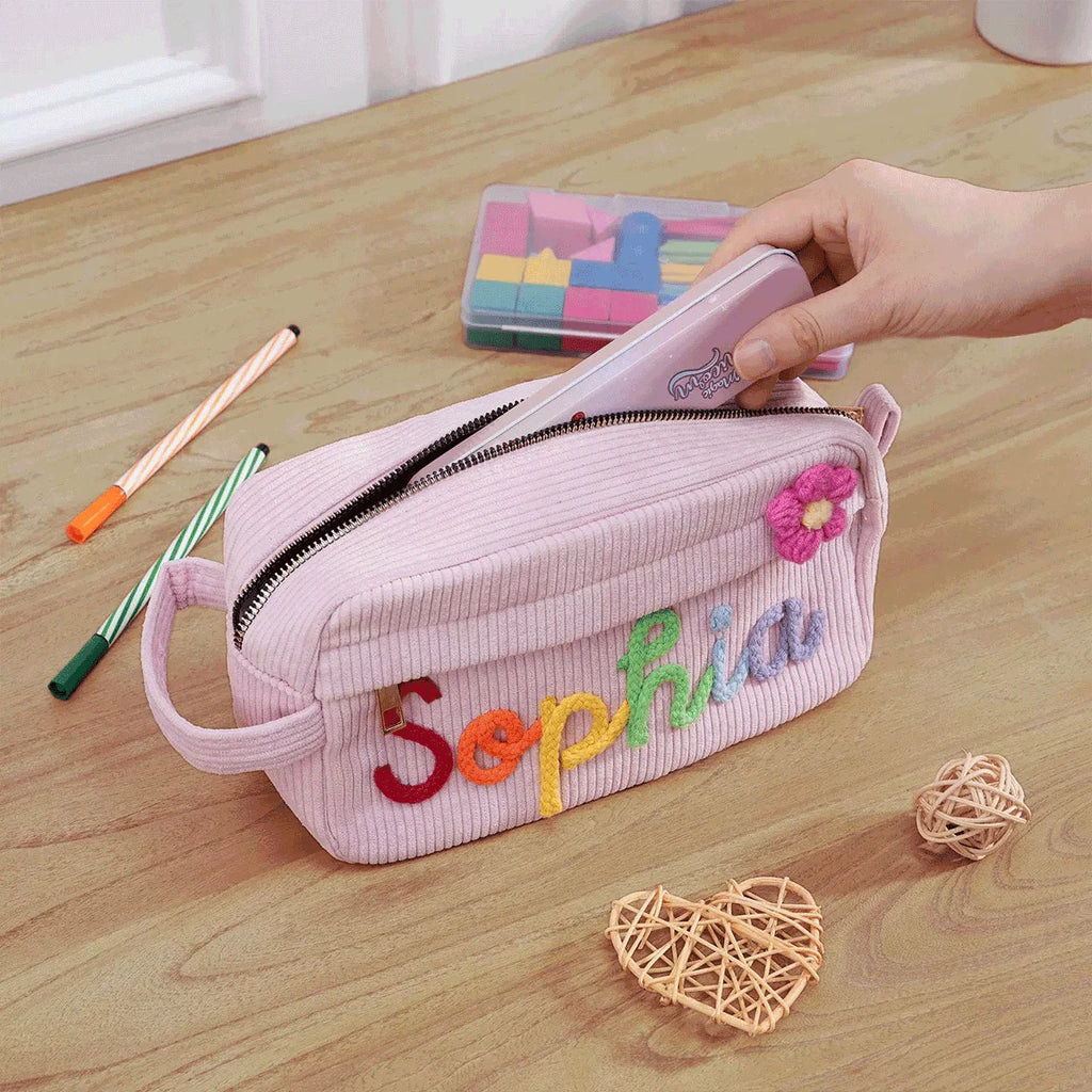 1pc Custom Corduroy Makeup Bag: Personalized yarn name bag, stylish and simple mini portable storage bag with large capacity
