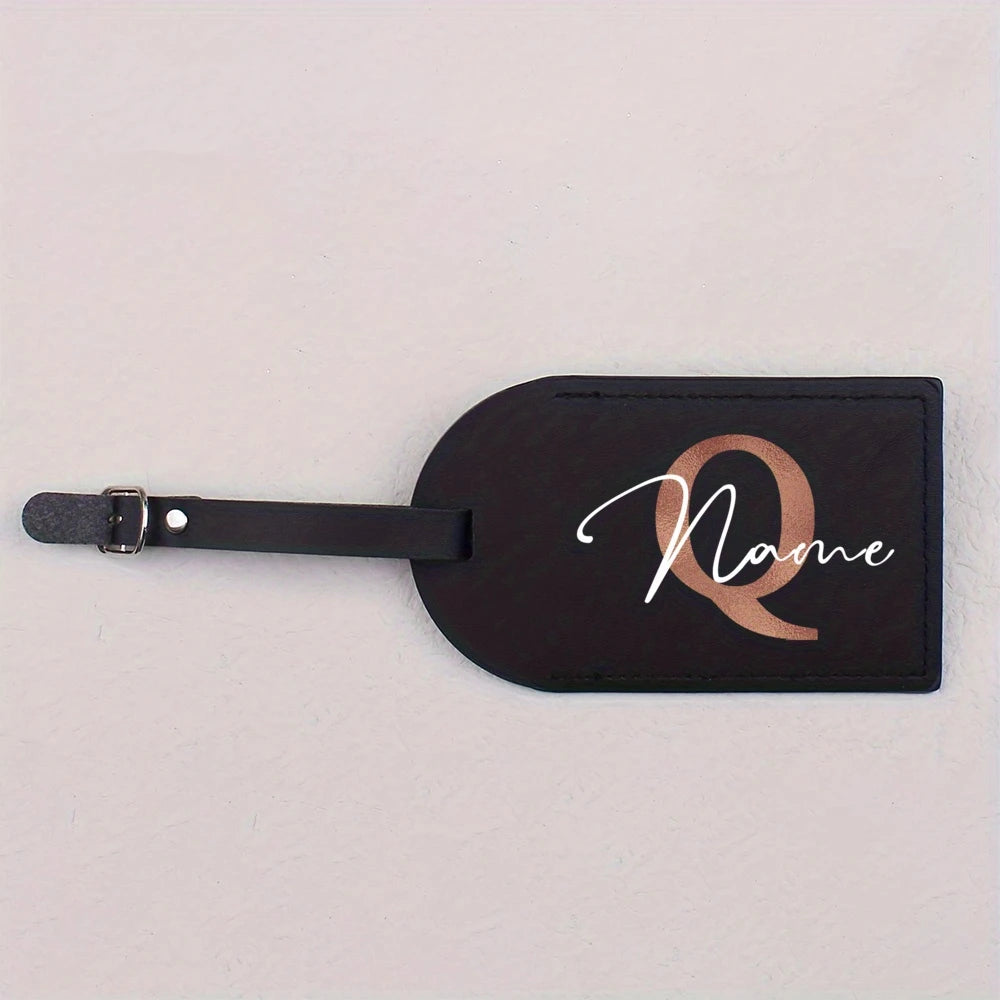 1pc Personalized Luggest Tag for Unisex, Fashion and Retro Black Tag with Retro Initial Design - Custom Name