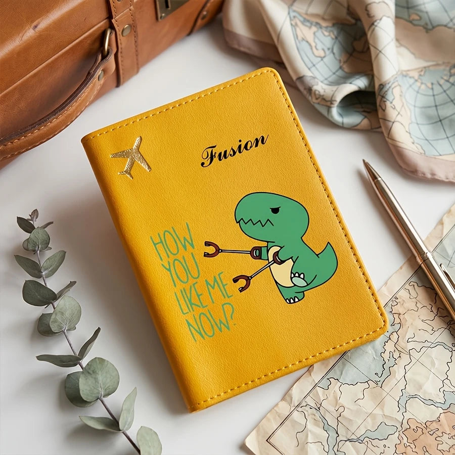 Personalized Passport Holder And Cover - Custom Name/Text, Cute Individual Dinosaur Design, Available in Pastel Or Black