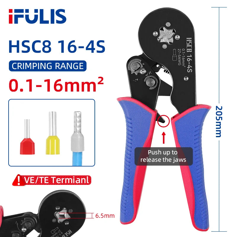 Tubular Terminal Crimping Pliers HSC8 16-4S 16-6S 16mm² Crimper Tools Wire Connector Ferrule Household Electrical Clamp Tool