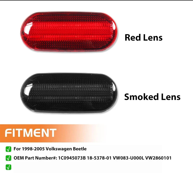 iJDM for Volkswagen Beetle Red Rear Fender Sidemarker Lamps Red Driving Lights/Parking Lights,Rear Side Marker Light 1998-2005