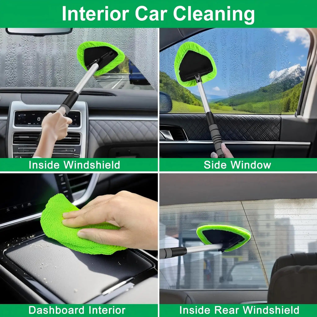 All-in-One Windshield Cleaner Set - Extendable Handle, 4 Microfiber Pads, Spray Bottle Included, Car & Home Dual Use Glass Tool