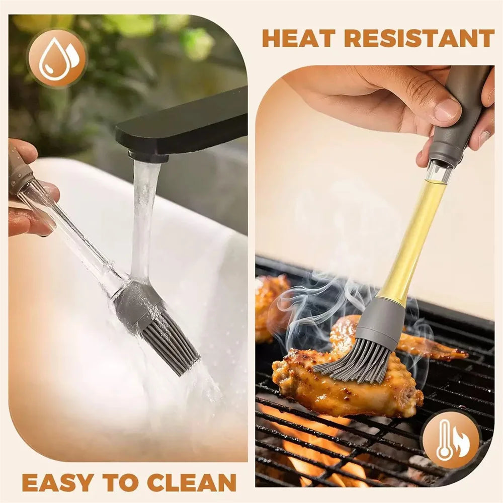 4-Piece Multifunctional Silicone Baking Tool Set with Round-Headed Barbecue Oil Brush and Kitchen Cooking Brush