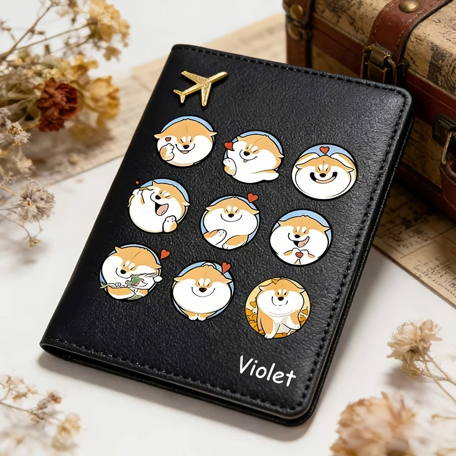 Custom Passport Holder with a Personalized Cute Cartoon Shiba Inu Design, a Multifunctional Ticket And Document Organizer