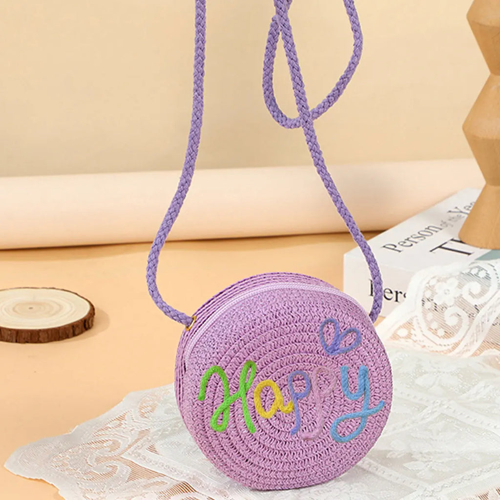 Personalized Custom Name Bag — Spring/Summer Round Straw Bag, Women's Beach Bag, Casual-Style Crossbody & Handbag