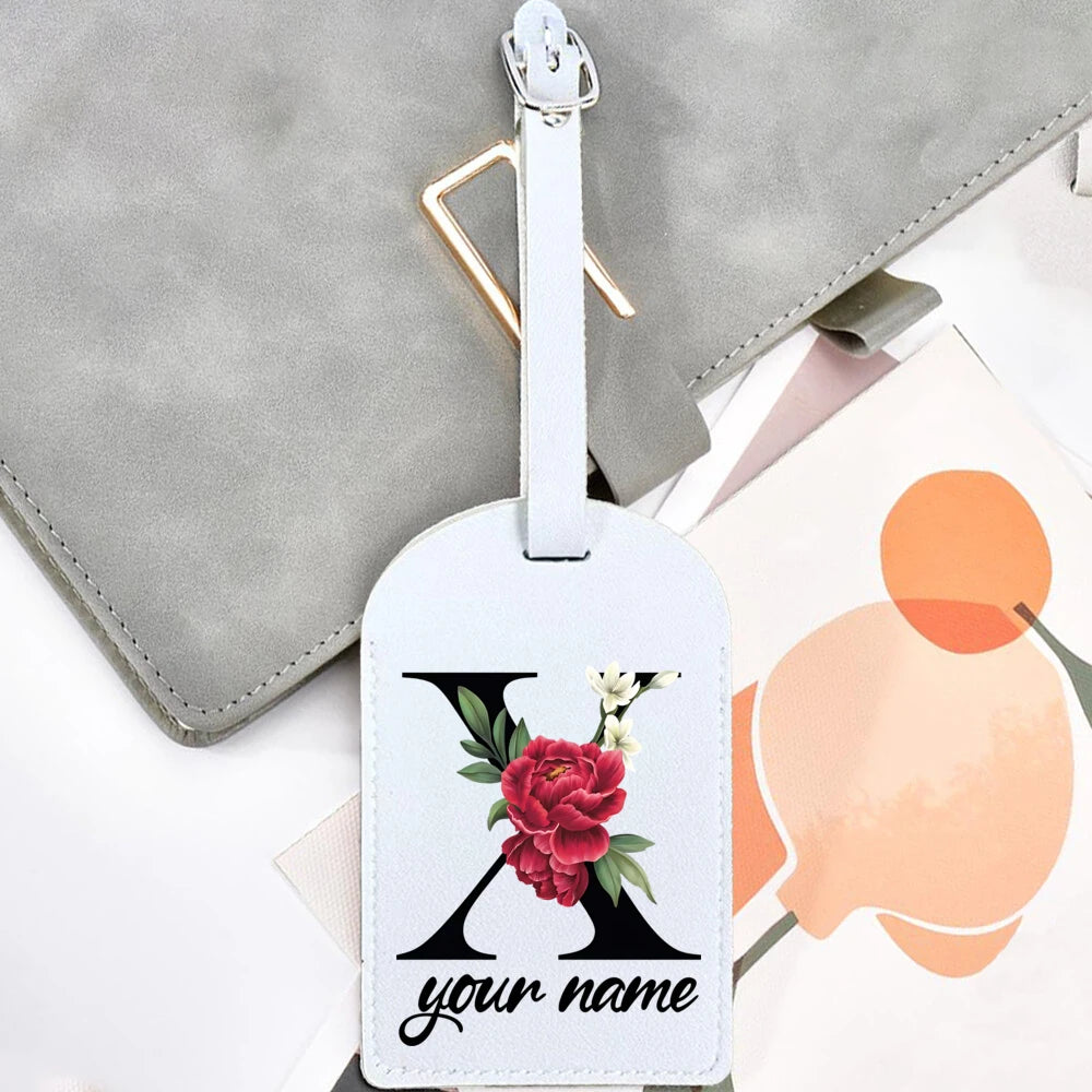 Black Floral Letter with Name Monogram Luggage Tag for Suitcase Baggage Handbag Tags Travel Bag Label Tag Personalised Gift
