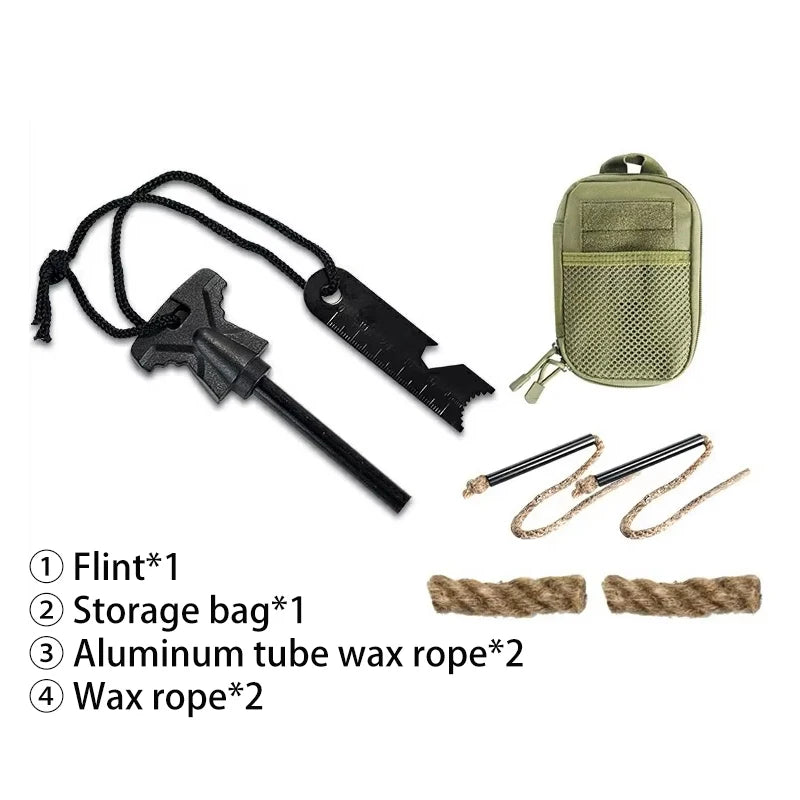 Portable Magnesium Fire Starter Stick Flint Lighter Set Large Wooden Handle Outdoor Survival Rescue Equipment Camping EDC Tool