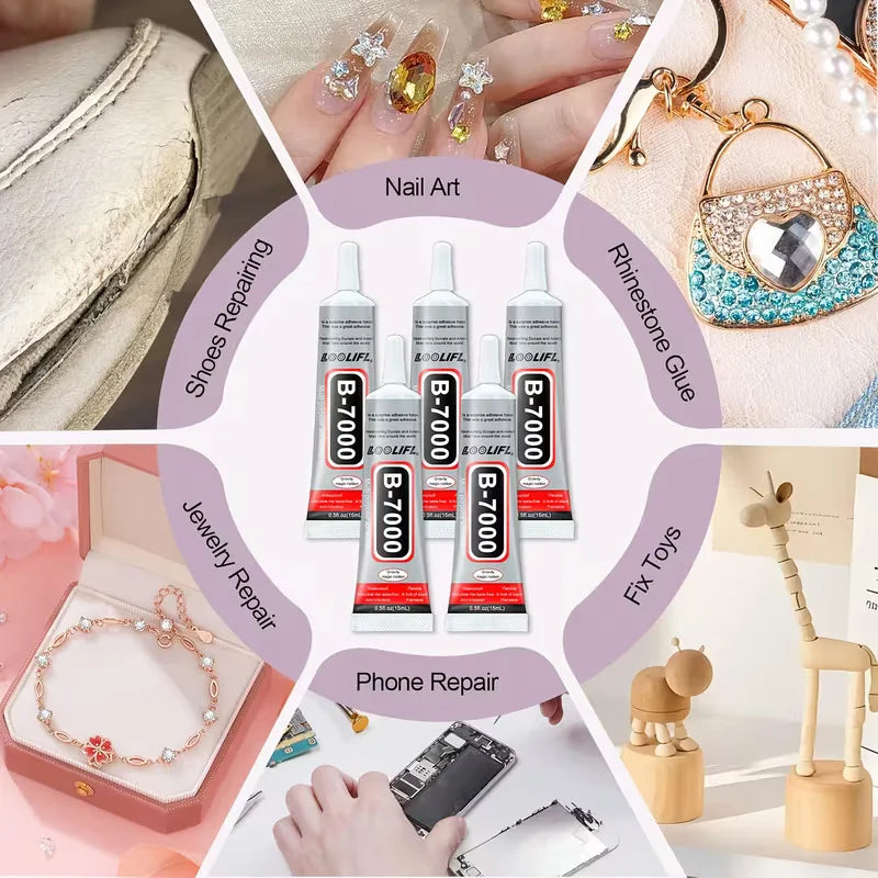 5Pcs B7000 Multipurpose Clear Bonding Glue Flexible Long Lasting Adhesive For Jewelry Electronic DIY Craft Supplies
