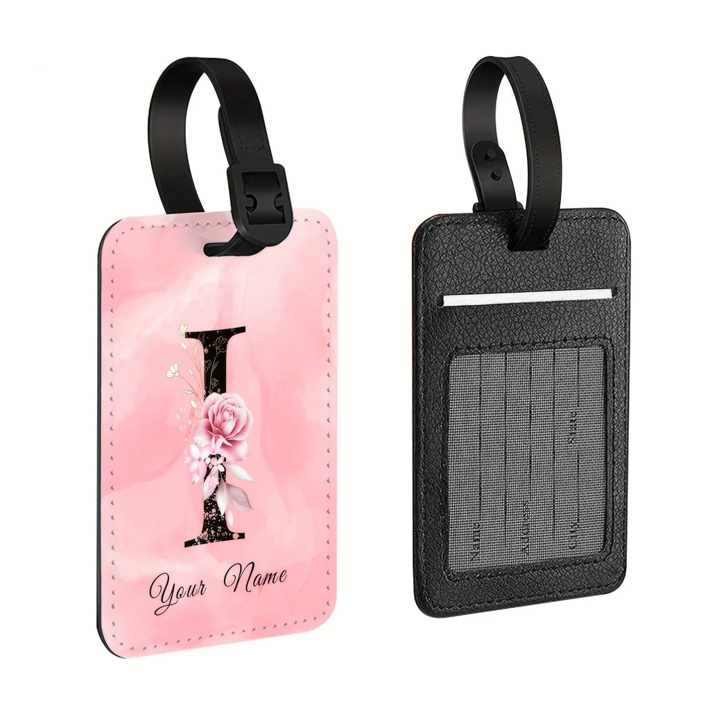 A of Personalized Custom Creative Flower Letter Pink Name Text Luggage Tags, Travel Cruise Suitcase Tags