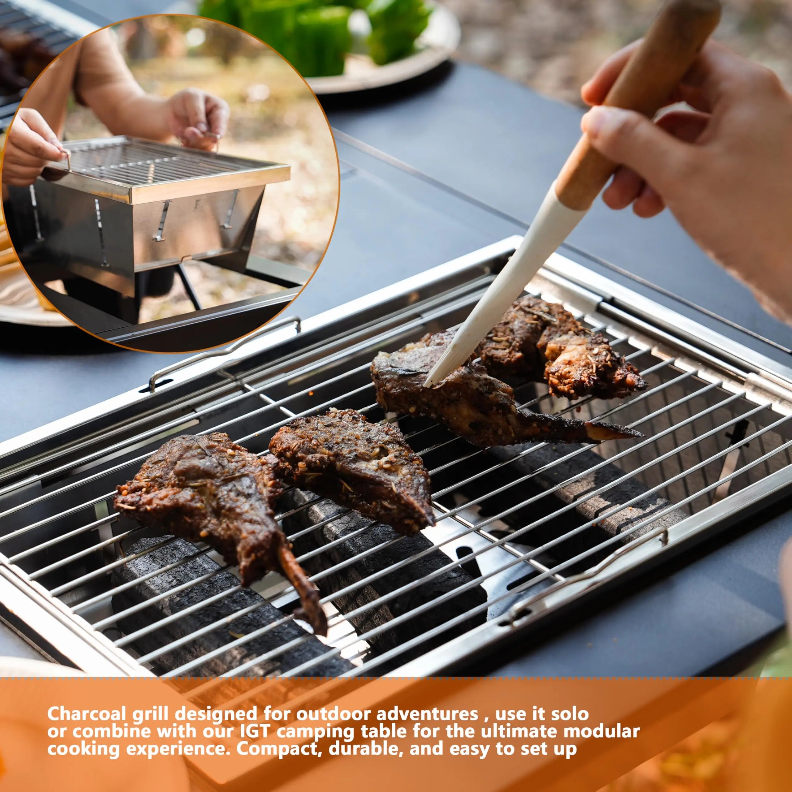 Pandatour Outdoor Camping IGT BBQ Folding High Firepower Stainless Steel Grill Barbecue  Picnic Grill Stand Easy Equiped
